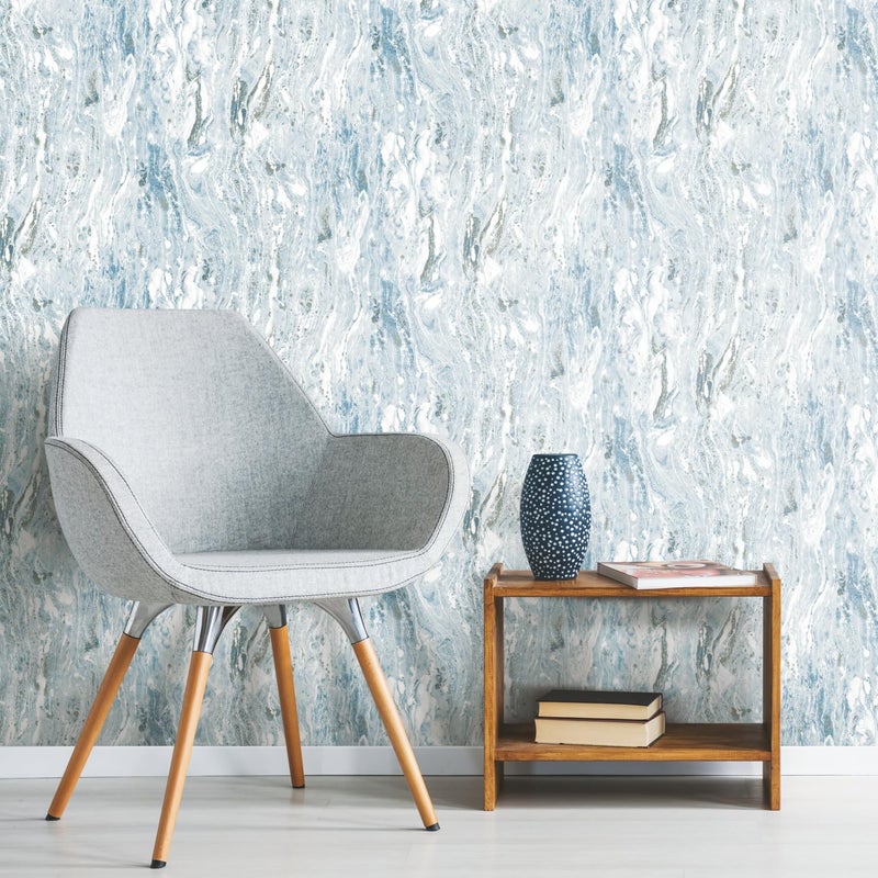 RoomMates RMK11279WP Marble Seas Metallic Blue Peel and Stick Wallpaper, Roll, Blue - Image 5